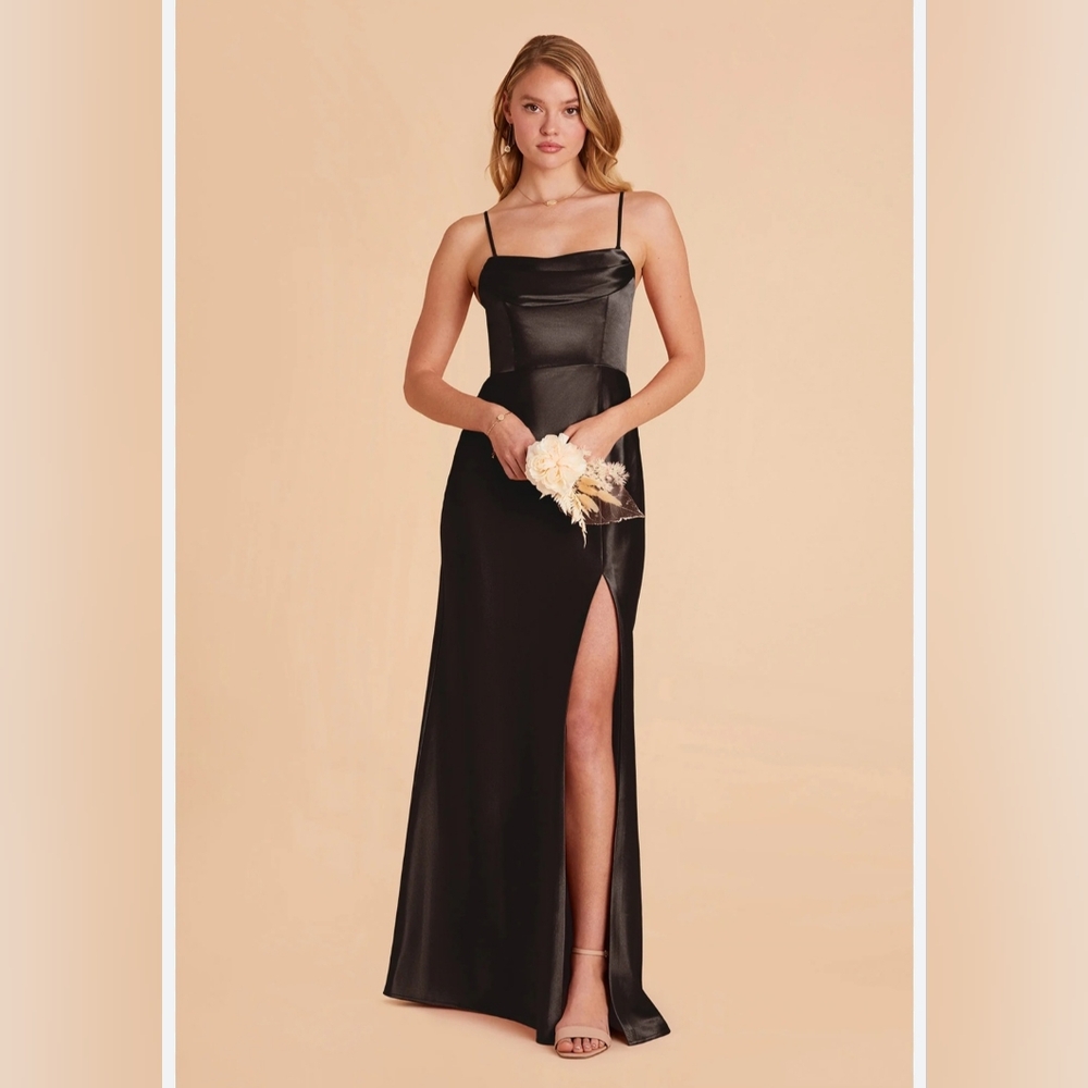 NwT Birdy Grey Satin Black Elegant Chic Leg cut out Maxi Dress Sz‎ 2X